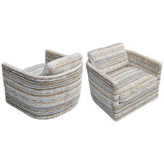 Pair of Mid Century Modern Barrel Back Lounge Chairs after Milo Baughman