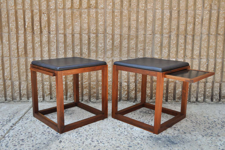Pair of Walnut Pull-Out Tray Side Tables/Stools after Ed Wormley 4