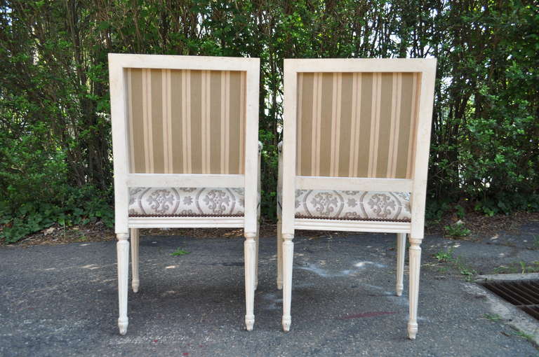 Set of Eight 20th Century French Louis XVI Style Cream Distress-Painted Dining Chairs 1