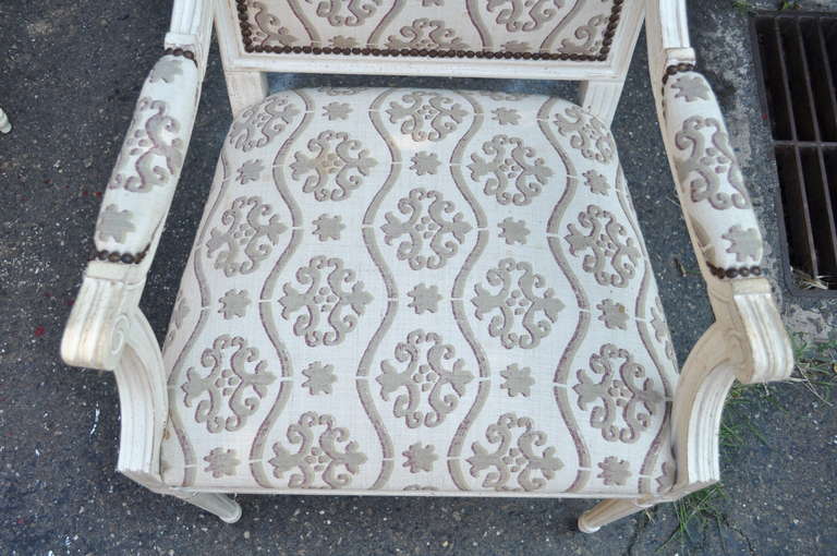 Set of Eight 20th Century French Louis XVI Style Cream Distress-Painted Dining Chairs 3