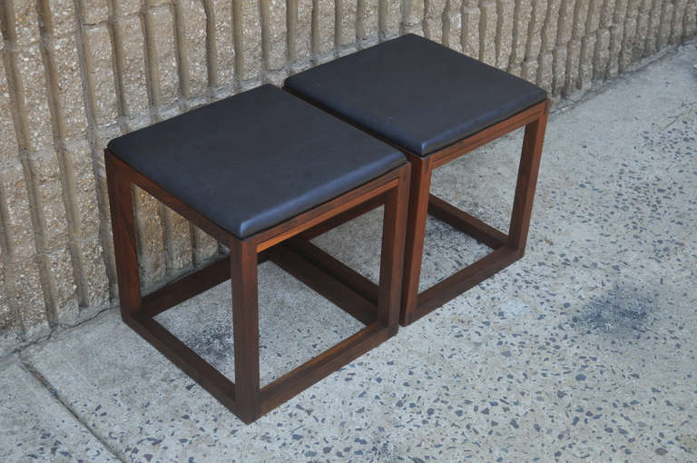 Pair of Walnut Pull-Out Tray Side Tables/Stools after Ed Wormley 2