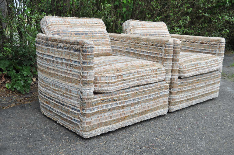 Pair of Mid Century Modern Barrel Back Lounge Chairs after Milo Baughman