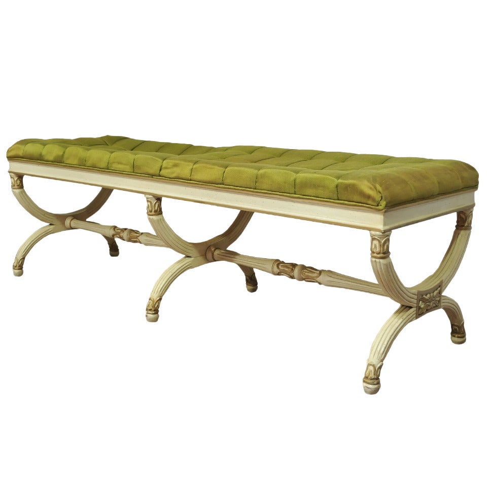 Carved Wood Hollywood Regency / French Neoclassical Triple X Form Curule Bench
