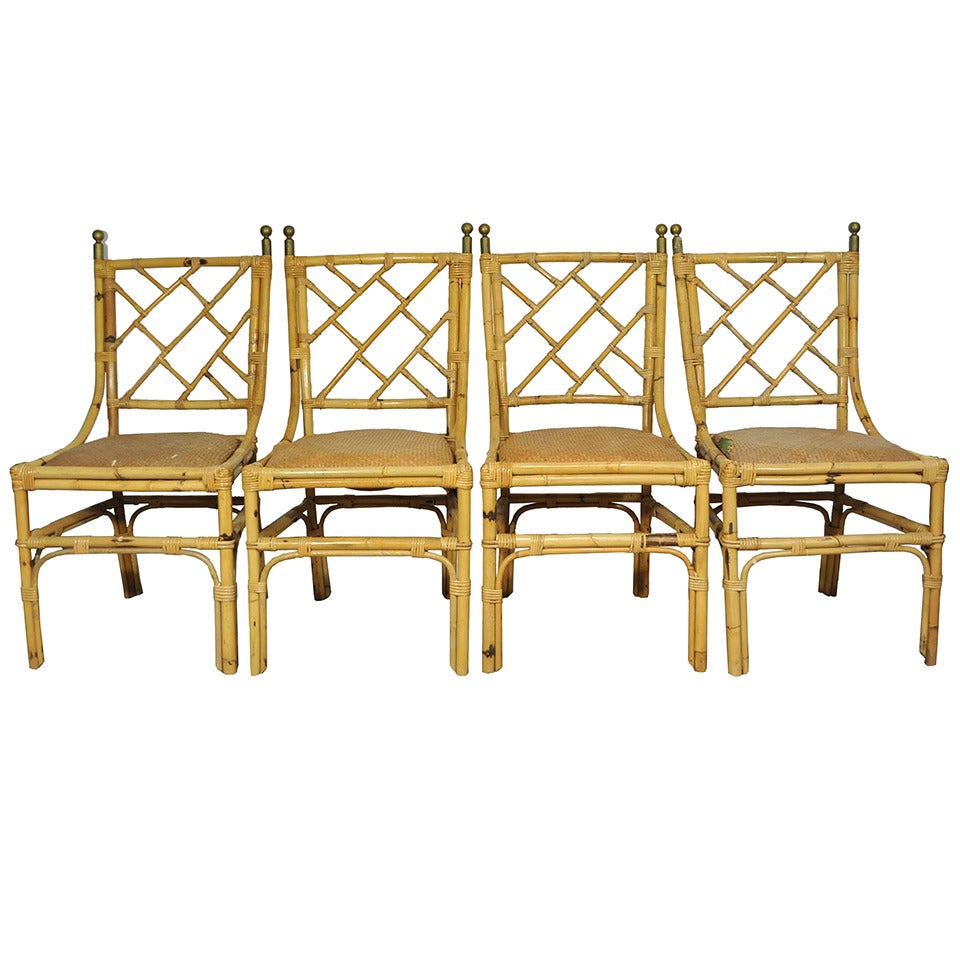 4 Real not Faux Bamboo 1940's Chinese Chippendale Chairs - Hollywood Regency