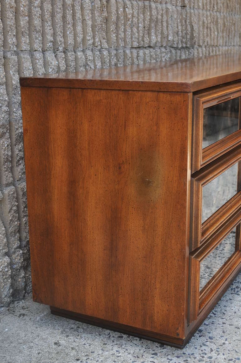 Mid Century Modern Antiqued Mirror Dresser / Credenza Cabinet - Danish Style In Good Condition In Philadelphia, PA