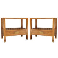 Pair of Baker Milling Road Banded Campaign Chest Style Nightstands - End Tables