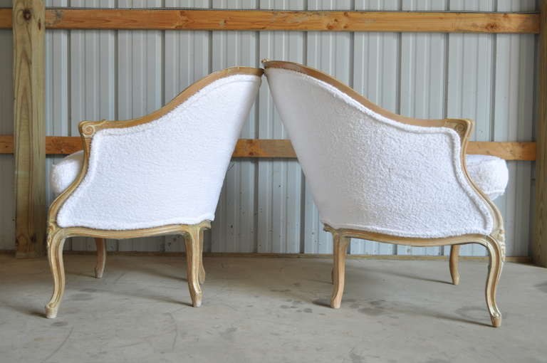 American Pair of Vintage French Louis XV Style His and Hers Carved Bergere Armchairs