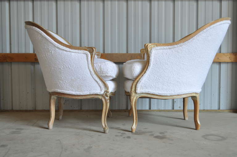 Mid-20th Century Pair of Vintage French Louis XV Style His and Hers Carved Bergere Armchairs
