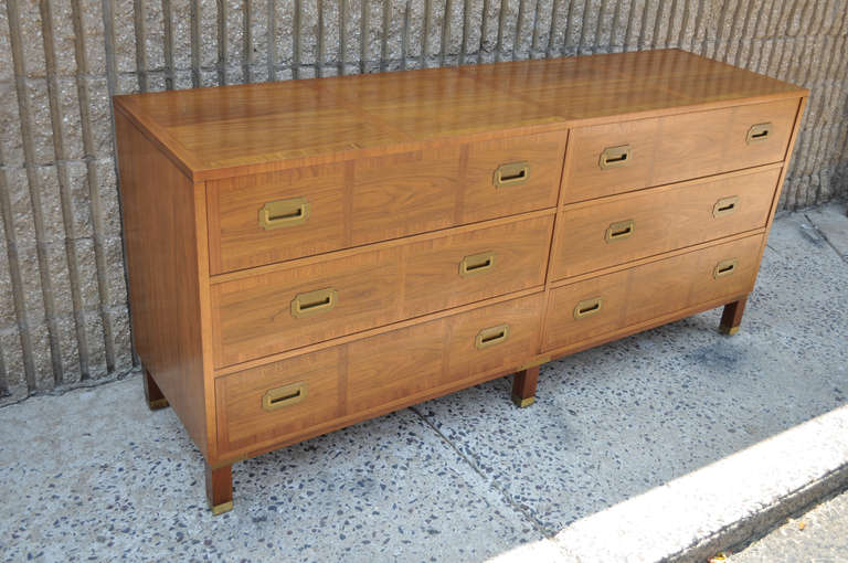 20th Century Baker Milling Road Banded Front Campaign Style Credenza Chest - Dresser