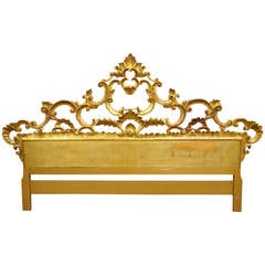 Carved Hollywood Regency French Rococo Style Giltwood King-Sized Headboard
