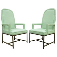 Pair of Modernist Armchairs with Brushed Metal Bases in the Milo Baughman Style 4