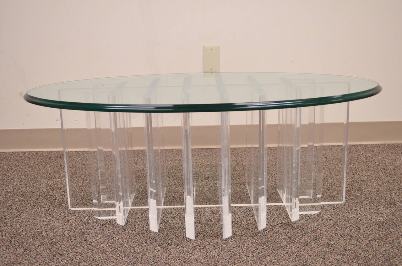 Mid Century Modern Sculptural Lucite Grid Oval Coffee Table Jeffrey Bigelow Era 3