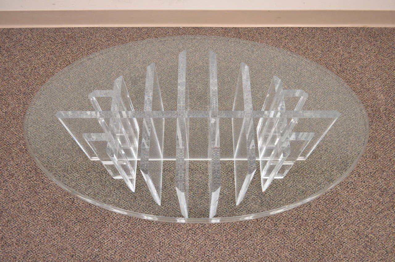 Mid-Century Modern Mid Century Modern Sculptural Lucite Grid Oval Coffee Table Jeffrey Bigelow Era