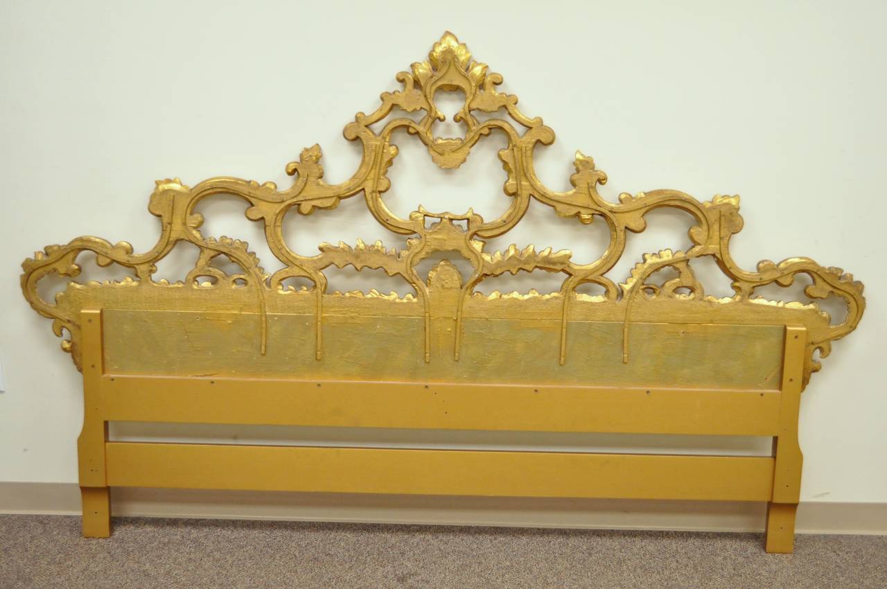 20th Century Carved Hollywood Regency French Rococo Style Giltwood King-Sized Headboard