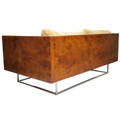 Milo Baughman Burl Wood & Chrome Cube Case Settee - Thayer Coggin Sofa