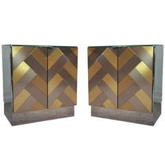 Pair of Chevron Bedside Cabinets by Ello in the Manner of Paul Evans
