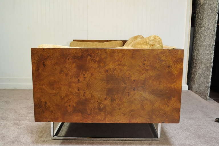 Milo Baughman Burl Wood & Chrome Cube Case Settee - Thayer Coggin Sofa In Good Condition In Philadelphia, PA