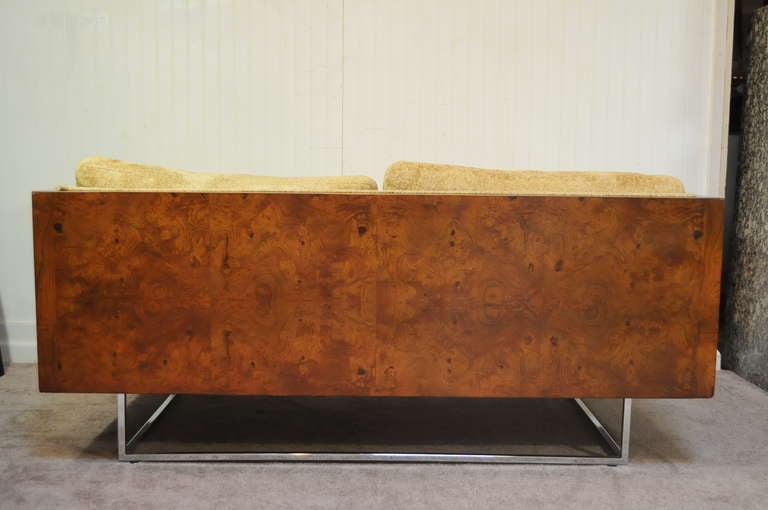 Milo Baughman Burl Wood & Chrome Cube Case Settee - Thayer Coggin Sofa 3