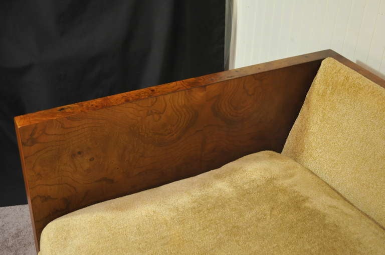 American Milo Baughman Burl Wood & Chrome Cube Case Settee - Thayer Coggin Sofa