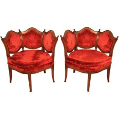 Vintage Pair of Triple Back Parlor Chairs in Crushed Velvet