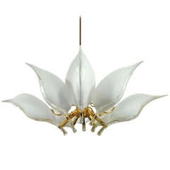 Murano Handblown Glass Lotus Leaf & Brass Hollywood Regency Chandelier
