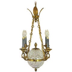 Figural Brass Swans & Crystal Ball French Empire / Regency Style Chandelier