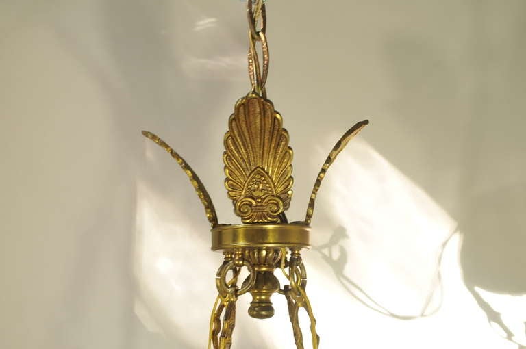 Figural Brass Swans & Crystal Ball French Empire / Regency Style Chandelier In Excellent Condition In Philadelphia, PA