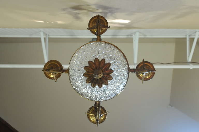 Figural Brass Swans & Crystal Ball French Empire / Regency Style Chandelier 3
