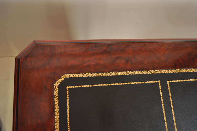 Inlaid and Tooled Leather, Top Knee Hole Desk by Amboan in the Federal Style 2