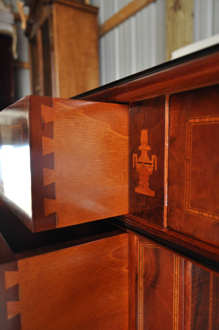 20th Century Inlaid and Tooled Leather, Top Knee Hole Desk by Amboan in the Federal Style