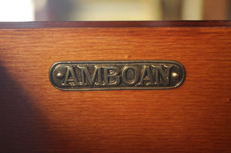 Walnut Inlaid and Tooled Leather, Top Knee Hole Desk by Amboan in the Federal Style