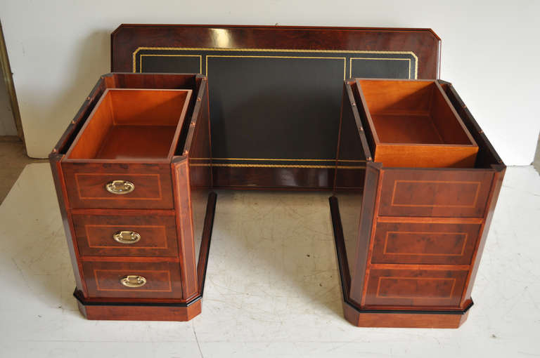Inlaid and Tooled Leather, Top Knee Hole Desk by Amboan in the Federal Style 3