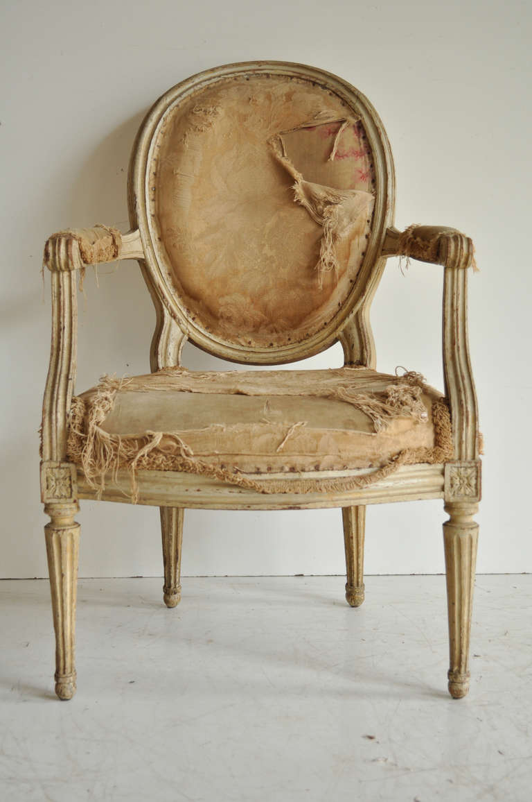 20th Century French Louis XVI Style Distressed Fauteuil after Maison Jansen, circa 1900 