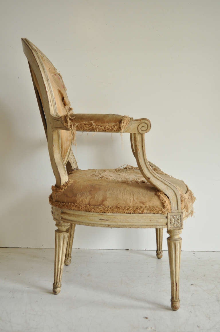 French Louis XVI Style Distressed Fauteuil after Maison Jansen, circa 1900  5