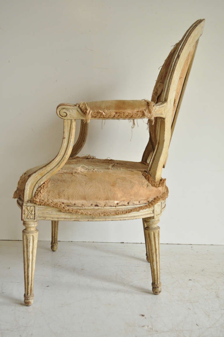 Wood French Louis XVI Style Distressed Fauteuil after Maison Jansen, circa 1900 