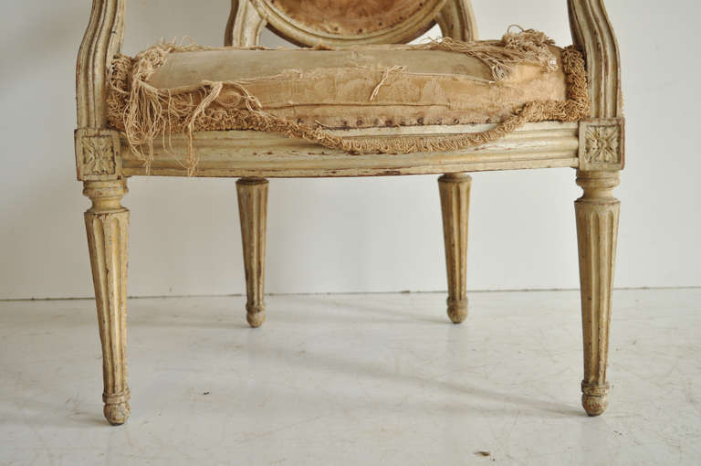 French Louis XVI Style Distressed Fauteuil after Maison Jansen, circa 1900  1