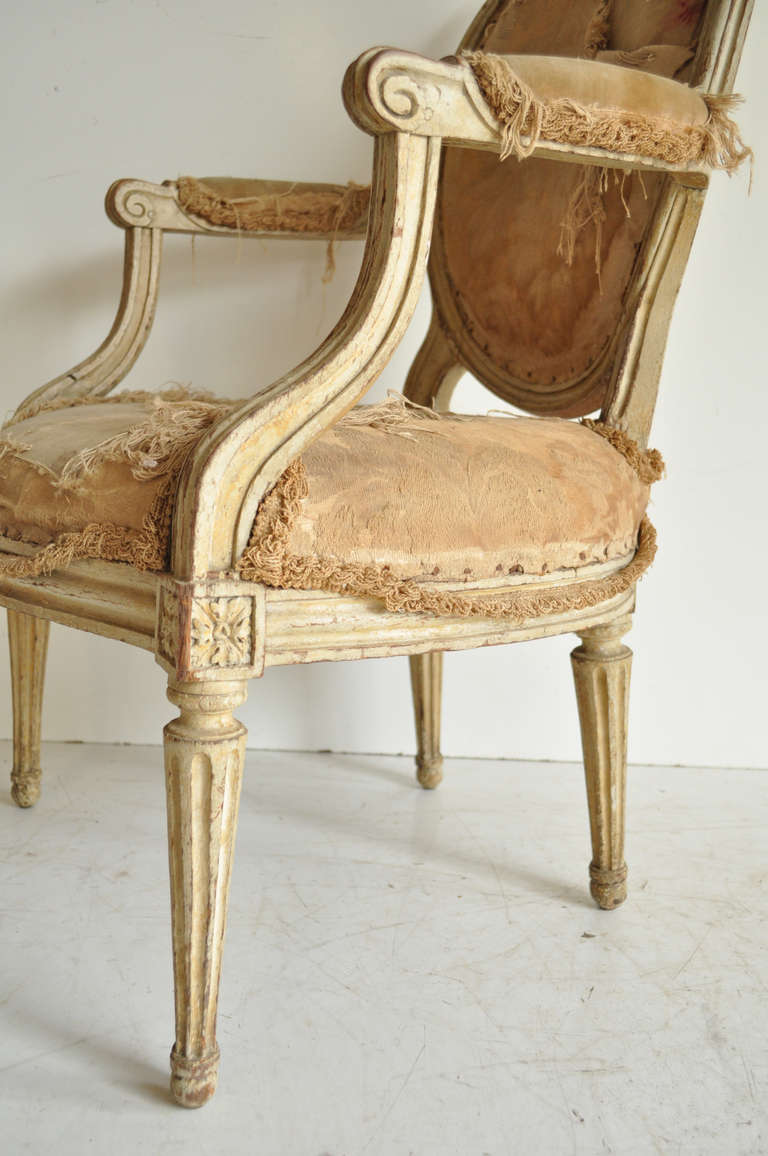 French Louis XVI Style Distressed Fauteuil after Maison Jansen, circa 1900  2