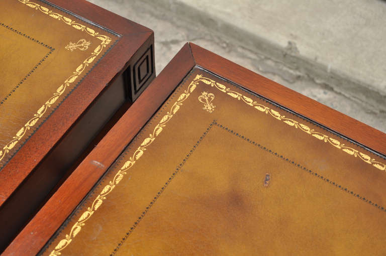 Pair of Regency Style Tooled Leather Top Carved Mahogany X Form End Tables 1