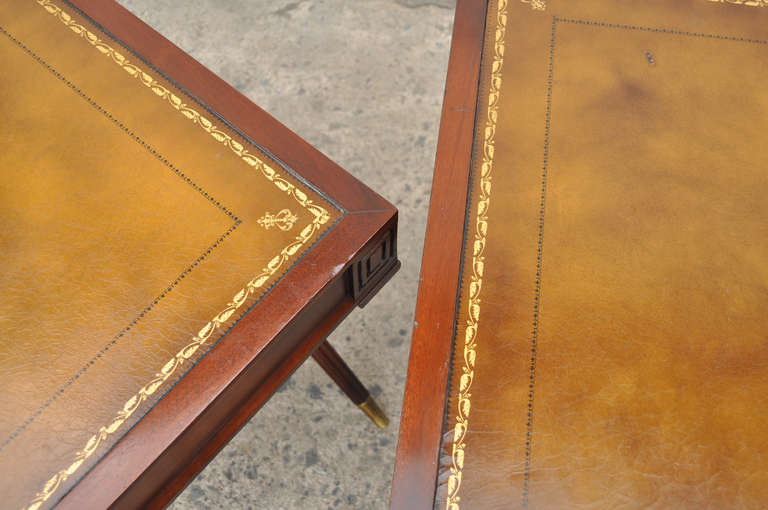 Pair of Regency Style Tooled Leather Top Carved Mahogany X Form End Tables 3