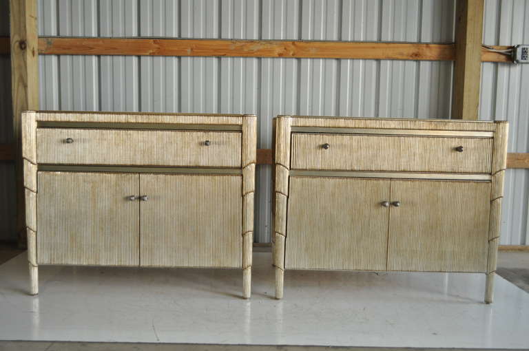 Pair of Nancy Corzine Gold and Silver Leaf Marble Top Cabinets  4