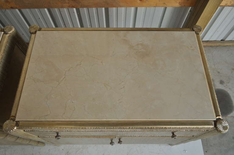 American Pair of Nancy Corzine Gold and Silver Leaf Marble Top Cabinets 