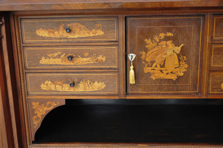 19th Century French Empire Flame Mahogany Drop Front Secretaire Abattant Secretary Desk For Sale