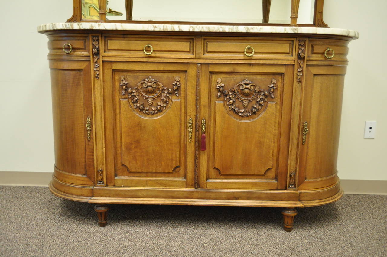 Beveled French Louis XVI Style Marble-Top Sideboard or Curio Cabinet, circa 1900