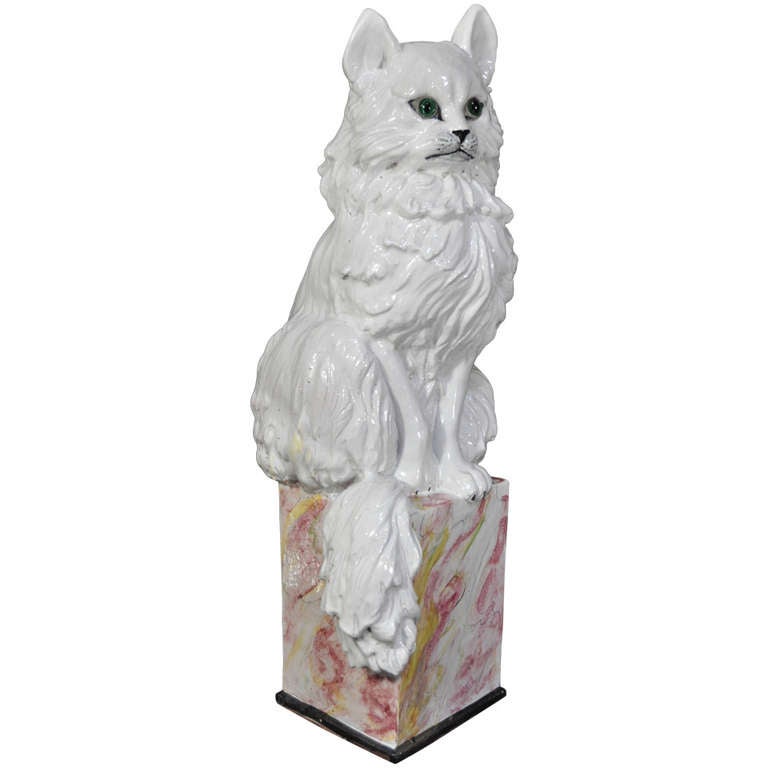 Stately Italian Terra "Cat" Ta Garden Sculpture Terra Cotta Glazed