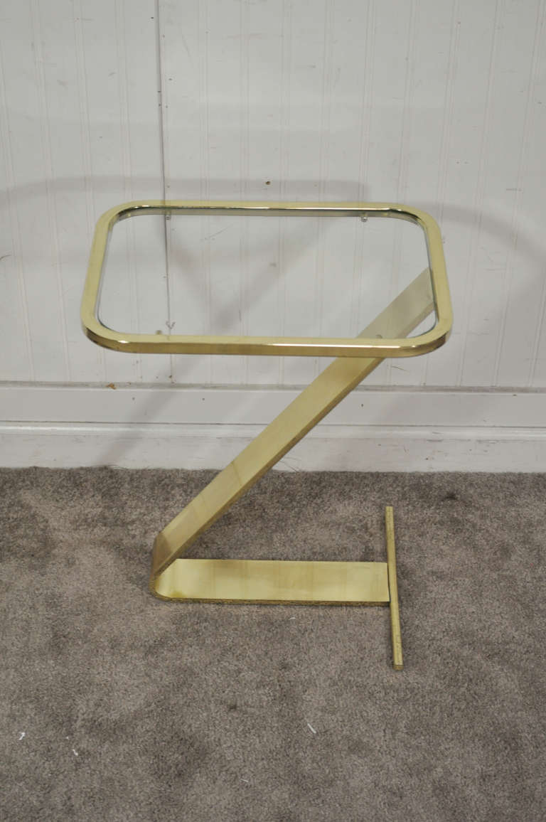American Vintage Mid-Century Modern, Brass and Glass Z Form Side Table