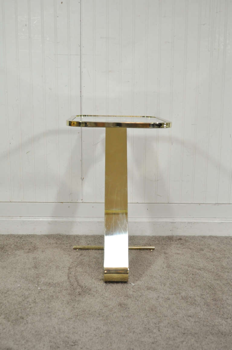 Vintage Mid-Century Modern, Brass and Glass Z Form Side Table 2