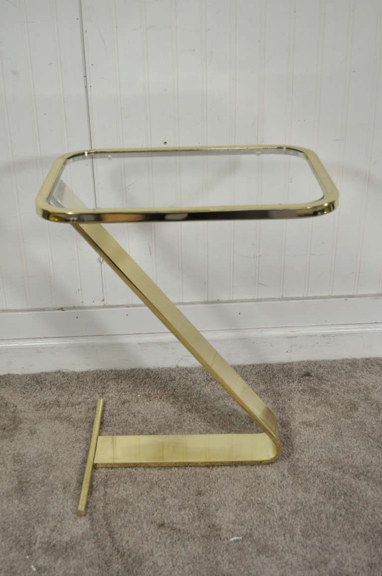 Vintage Mid-Century Modern, Brass and Glass Z Form Side Table 5