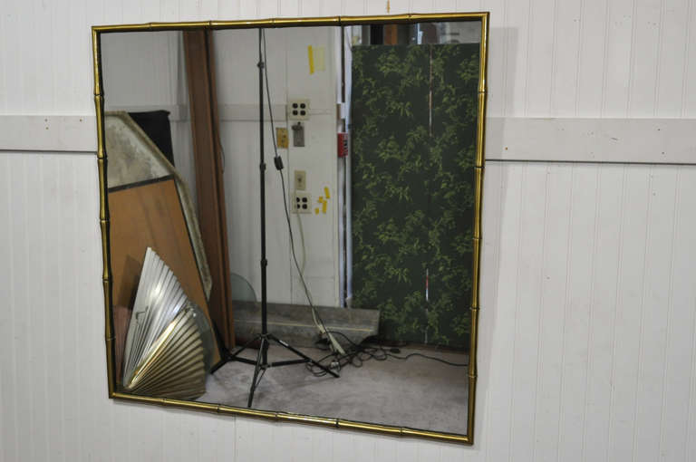 Bronze Hollywood Regency Faux Bamboo Faux Bois Wall Mirror Attr to Maison Bagues 1