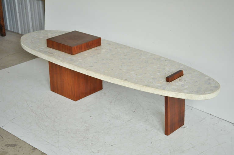 Unique vintage terrazzo and walnut floating form 