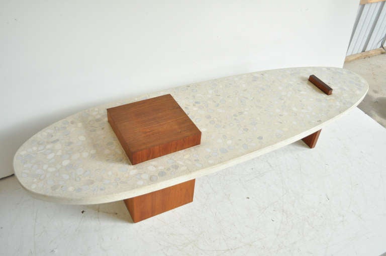 Mid-Century Modern Terrazzo Walnut Surfboard Coffee Table after Harvey Probber 5